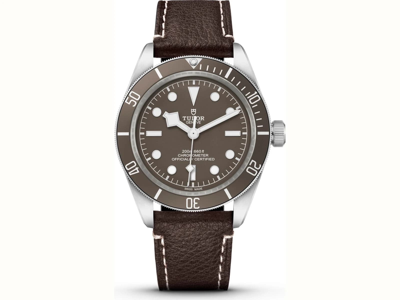 TUDOR Black Bay 58 925 in Silber mit taupefarbenem Zifferblatt und Lederband, Pressefoto der Manufaktur