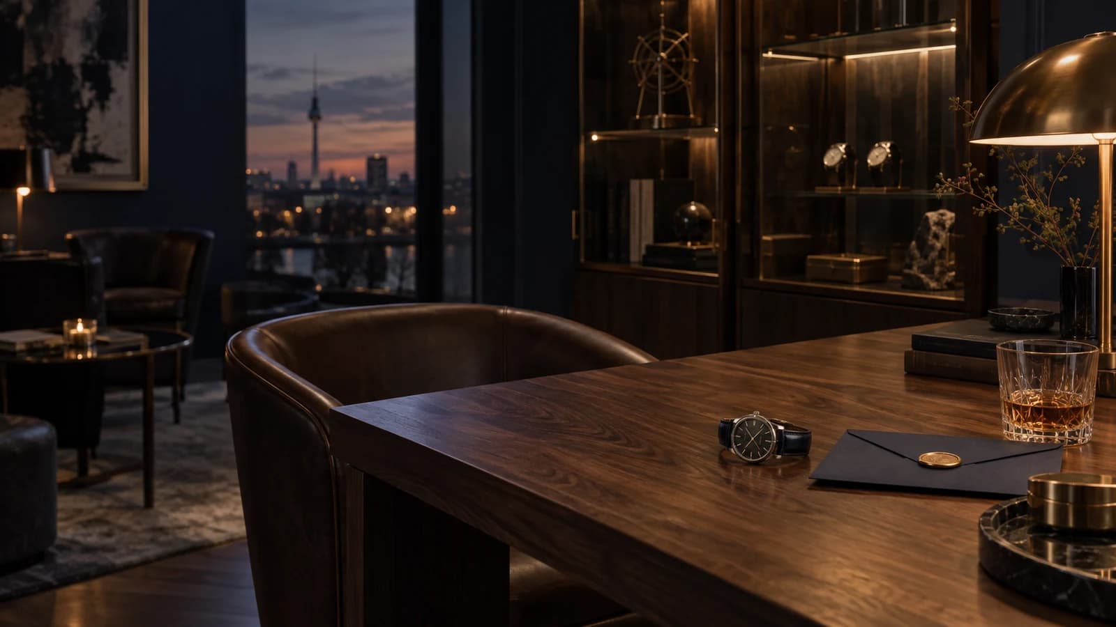Dunkle private Sammlerlounge für die Premium-Mitgliedschaft im Antoni Chrono Watch Club