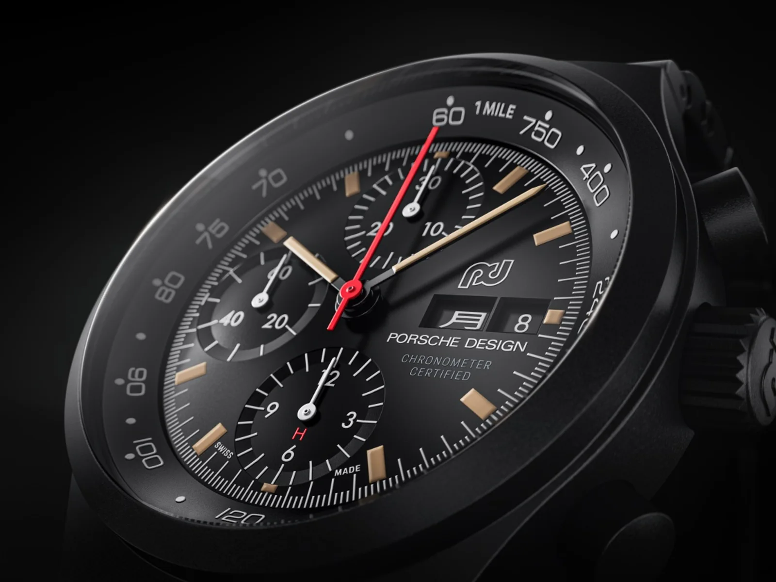 Zifferblatt des Porsche Design Chronograph 1 Utility. Aufnahme: Porsche Design.